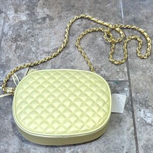 Vintage Amanda Smith Quilted Yellow Shoulder Bag 1990s Gold Chain Purse NWT